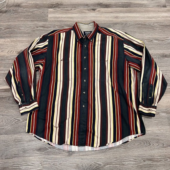 Basic Options Long Sleeve Button Down Shirt XL Vintage Striped 100% Cotton - Picture 5 of 7